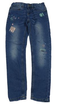 Modré skinny rifle s hviezdami a jednorožcom Y.F.K.