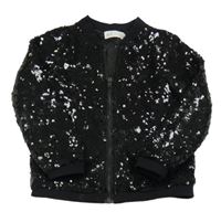 Černá flitrová podšitá propínací mikina H&M