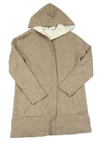 Hnědý melírovaný svetrový cardigan s kapucí Zara