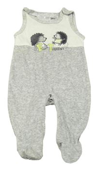 Šedo-bílé sametové dupačky s ježky Ergee