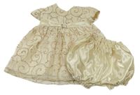 2set - Béžové třpytivé vzorované slavnostní šaty + saténové kalhotky na plenku