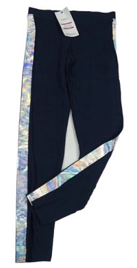 Nové - Tmavomodré legíny s metalickým pruhem s nápisy M&S