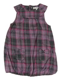 Fialovo-antracitovo-fuchsiové kockované podšité šaty