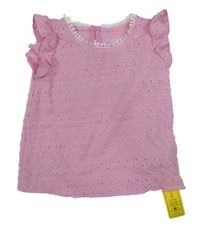 Nové - Ružové tričko s výšivkami a volány Shein