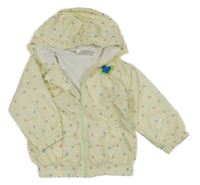 Bílo-žluto-mátová pruhovaná šusťáková jarní bunda s motýly a kapucí Ergee