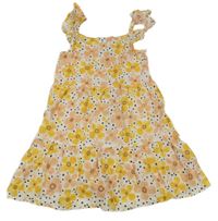 Bielo-ružovo-žlté kvetované ľahké šaty s bodkami Primark