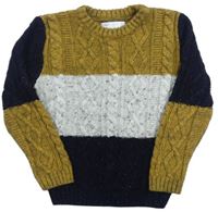 Tmavomodro-okrovo-sivý pletený sveter M&S