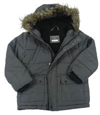 Tmavosivá šušťáková zimná bunda s kapucňou Primark