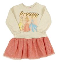 Smetanovo-růžové teplákové šaty s princeznami a tylovou sukní Disney