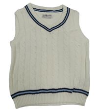 Biela vzorovaná pletená vesta s modrým lemem Pep&Co