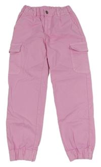 Růžové plátěné cuff kalhoty s kapsami 