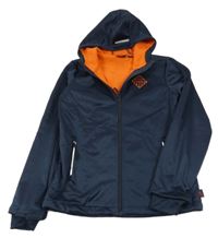 Tmavomodrá sofhshellová bunda s potiskem a kapucí 