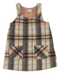 Šedo-smetnaovo-světlerůžové kostkované vlněné laclové šaty F&F