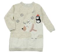 Světlešedé pletené šaty s vločkami a medvědem Primark