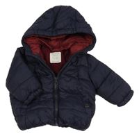 Tmavomodrá šusťáková zimní bunda s kapucí Zara