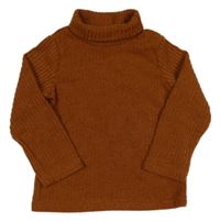 Hnedý pletený sveter s rolákom