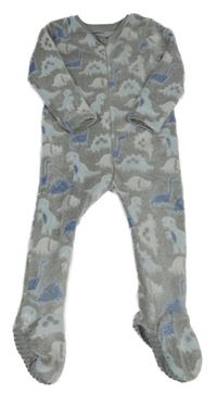 Šedý plyšový overal s dinosaury Nutmeg