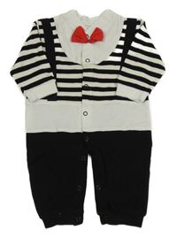 Černo-smetanový pruhovaný overal s motýlkem 