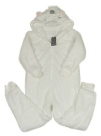 Nové - biela plyšová kombinéza s kapucí - jednorožec Next