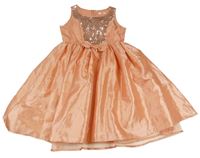 Broskvové slavnostní šaty s flitry s mašlí bpc