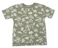 Khaki tričko s listami a palmami George