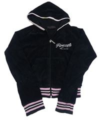 Čierno-ružová zamatová prepínaci crop mikina s logom a kapucňou Pineapple
