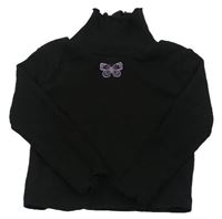 Čierny rebrovaný crop rolák s motýlkom zn. River Island