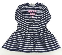 Tmavomodro-biele pruhované šaty s nápisom H&M