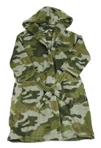 Khaki-šedý army plyšový župan s kapucí M&S