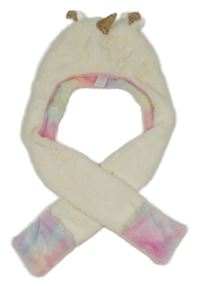 Bílá chlupatá čepice s šálou a oušky F&F