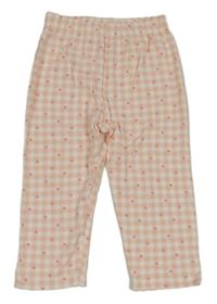Bielo-ružové kockované pyžamové nohavice s srdiečkami
