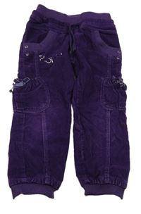 Fialové cuff manšestráky s úpletovým pasom