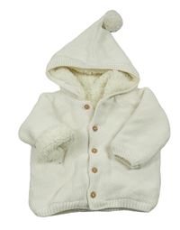 Bílý propínací zateplený svetr s kapucí s bambulí Matalan