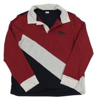 Vínovo-bílo-tmavomodré polo triko s koněm Shein