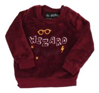 Vínová plyšová mikina s nápisom a výšivkami - Harry Potter