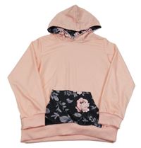 Ružovo-čierna mikina s kvetmi a kapucňou