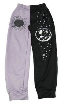 Fialovo-černé tepláky s hvězdami a sluncem Shein