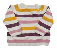 Bielo-ružovo-fialovo-žltý pruhovaný sveter H&M