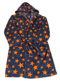 Tmavomodro-oranžový plyšový župan s hviezdami a kapucňou Bluezoo
