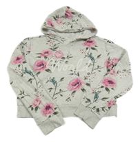 Svetlosivá kvetovaná crop mikina s nápisom a kapucňou H&M