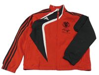 Červeno-čierna šušťáková športová bunda s nápismi Adidas