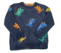 Tmavomodrý chlpatý sveter s diny George