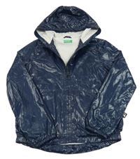 Tmavomodrá šušťáková lesklá jarná bunda s kapucňou Benetton