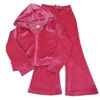 2set - Fuchsiová sametová propínací crop mikina s kapucí + flare tepláky Shein