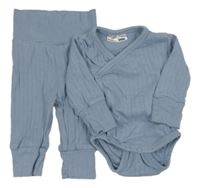 2set - šedomodré žebrované zavinovací body + lehké žebrované tepláky Ergee
