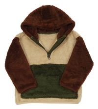 Béžovo-hnědo-khaki plyšová mikina s kapucí Dunnes