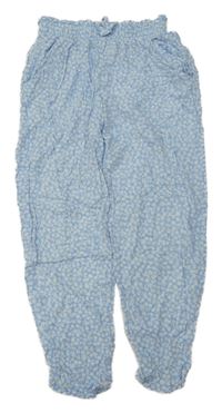Světlemodro-biele kvetované ľahké cuff nohavice H&M