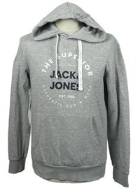 Pánská šedá mikina s logem a kapucí Jack&Jones 