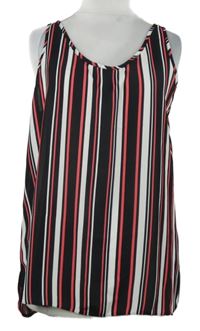 Dámsky čierno-bielo-ružový pruhovaný šifónový voľné ý top Primark