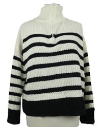 Dámský bílo-černý pruhovaný svetr se stojáčkem Shein 